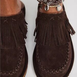 Free People Women’s Fallon Fringe Moccasin Loafers in Dark Brown Size 7.5